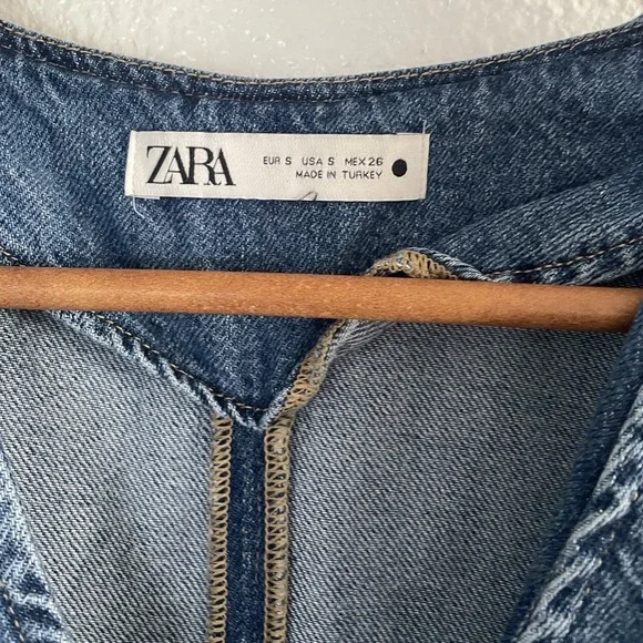 ZARA The Tilda Denim Blue Cotton Maxi Dress Raw Hem Long Sleeves Medium - Picture 3 of 8